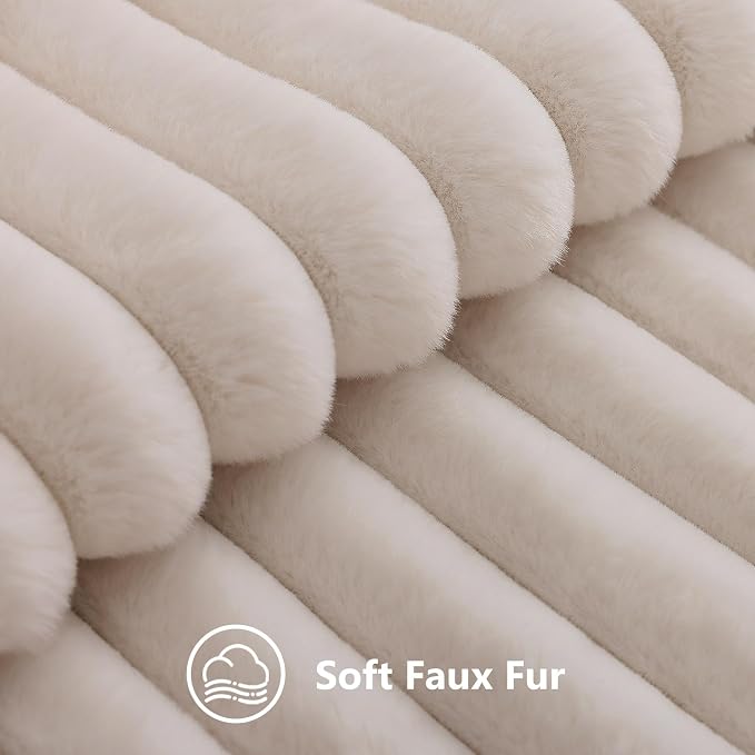 decorUhome Fall Faux Fur Throw Pillow Covers 26x26 Set of 2 Beige | Decorative - Image 2