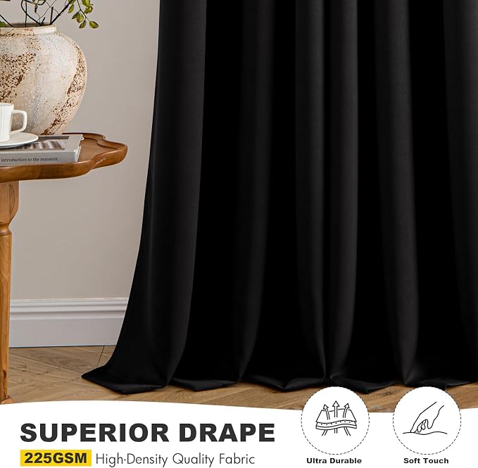 MIULEE Blackout Curtains for Bedroom 2 Panels 40 x 68 Inch Long Black | Thermal - Image 5