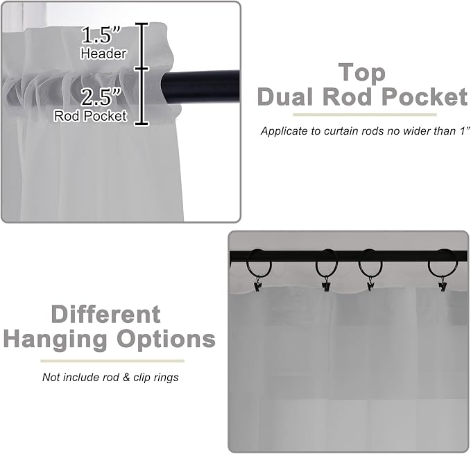 Light Grey Sheer Curtain for Bedroom Living Room 78 Inches Long 2 Panels Set - Image 4