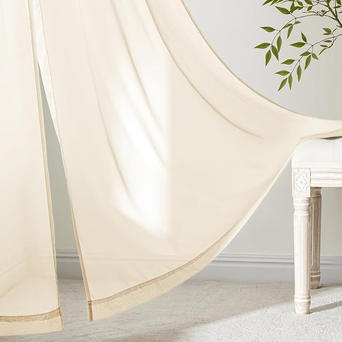 MIULEE Butter Cream Sheer Curtains 108 Inches Long 4 Panels 42 x 108 Inches | - Image 3