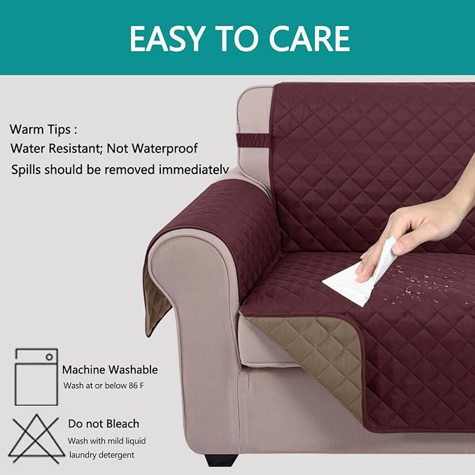 U-NICE HOME 4 Seater Sofa Cover 91''Large Couch Cover, Burgundy/Tan | Washable - Image 5