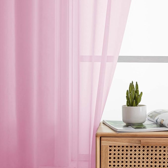 Pink Sheer Curtain for Bedroom Living Room 78 Inches Long 2 Panels Set - Image 6