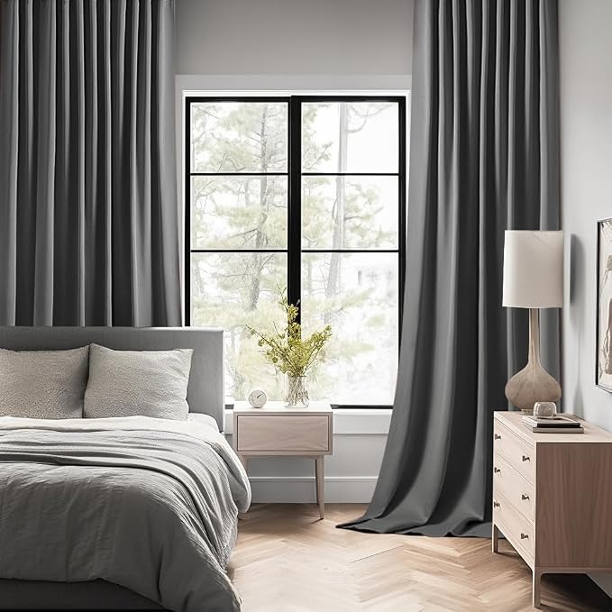MIULEE Grey Back Tab Blackout Curtains 52x72 Inches Long 2 Panels Set | Rod - Image 2