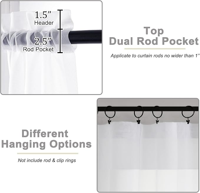 White Sheer Curtains for Bedroom Living Room 96 Inches Long 2 Panels, Modern - Image 4