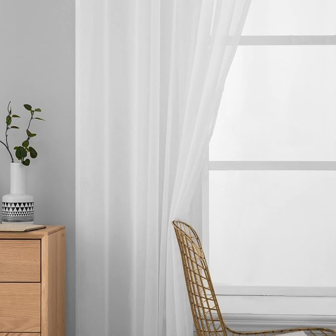 MIULEE White Window Sheer Curtains 2 Panels Width 42 x Length 63 Inches | Window - Image 5