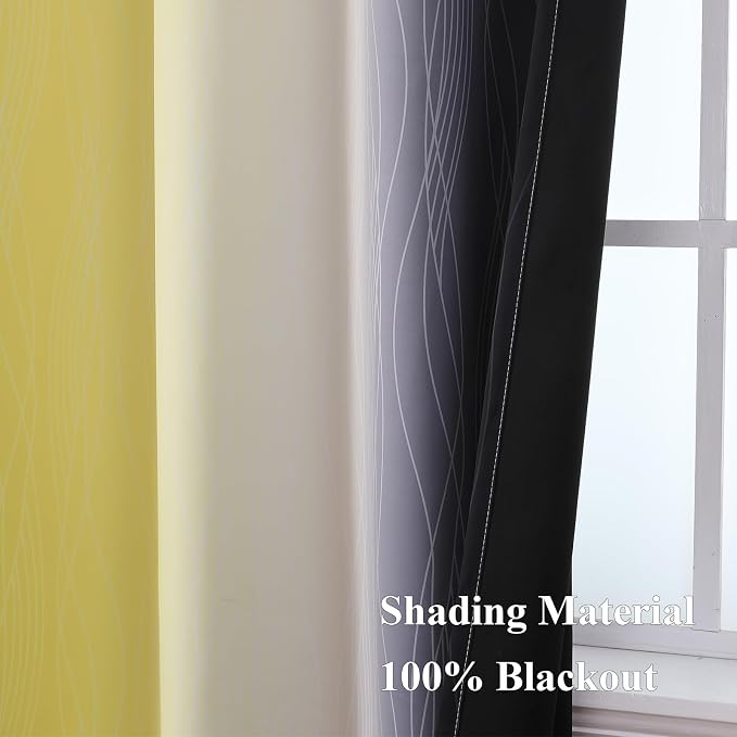 Black and Yellow Ombre Blackout Curtains 45 Inches Long | Room Darkening - Image 5