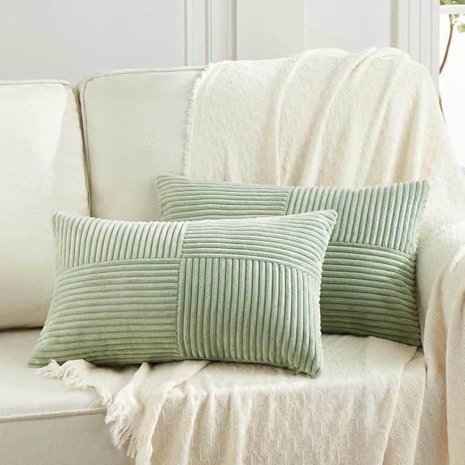 Fancy Homi 2 Packs Sage Green Lumbar Decorative Throw Pillow Covers 16x26 Inch by Fancy+Homi