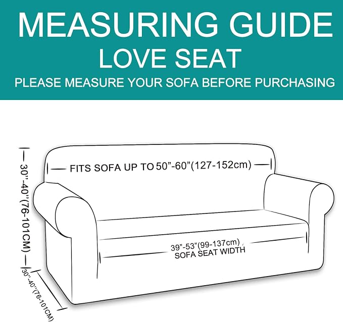 U-NICE HOME Loveseat Cover Stretch Couch Cover Sofa Slipcover, Cyan | 2 Cushion - Image 6