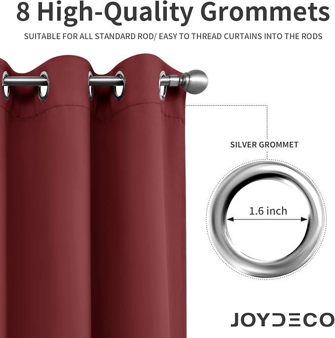 Joydeco Blackout Curtains for Bedroom 84 Inch Drapes 2 Panels Burgundy | - Image 2