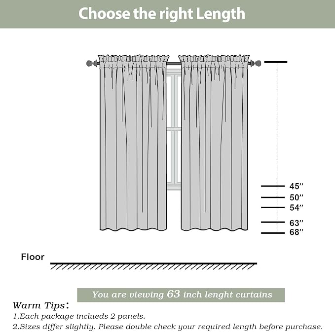 Sheer Curtains, Sheer Curtains 63 inch Length 2 Panels Set, Rod Pocket Voile - Image 4