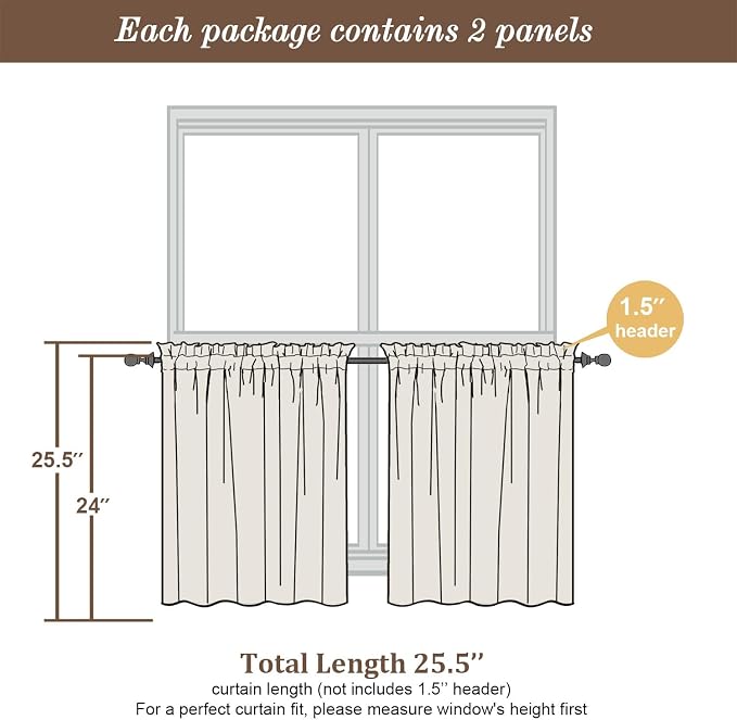 Chyhomenyc Sheer Tier Curtains 24 Inch Length - Image 3