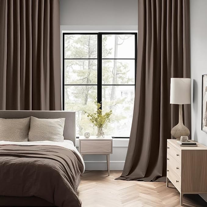 MIULEE Chocolate Brown Back Tab Blackout Curtains 52"x102" Long 2 Panel Set | - Image 2