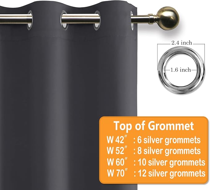 Grommet Blackout Curtains for Bedroom, 70 x 63 Inches, Dark Grey | Thermal - Image 5