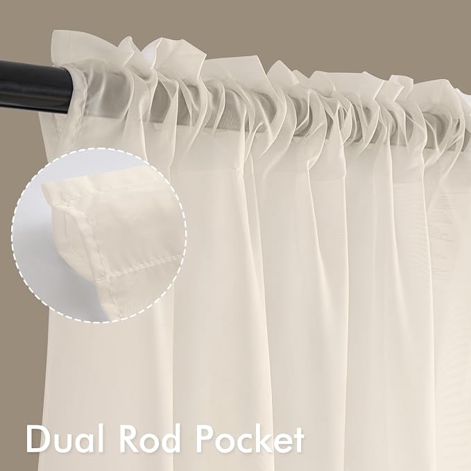 MIULEE Light Beige Sheer Curtains 108 Inches Long 4 Panels 42 x 108 Inches | - Image 3