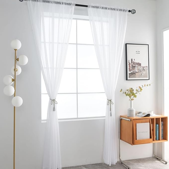 SpaceDresser Basic Rod Pocket Sheer Voile Window Curtain Panels White 1 Pair 2 - Image 3