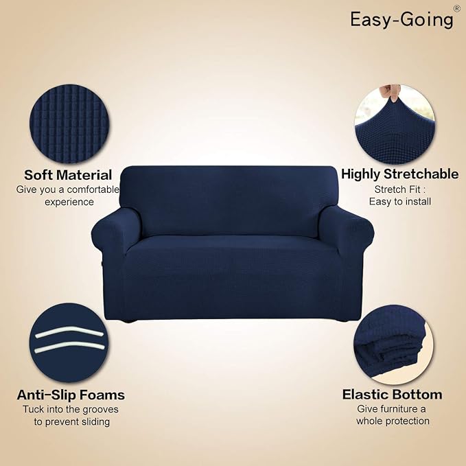 Easy-Going Stretch Oversized Sofa Couch Slipcover Washable Navy | 1-Piece Extra - Image 4