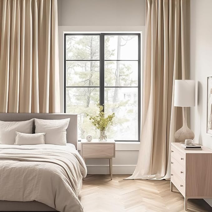 MIULEE Beige Back Tab Blackout Curtains 52x120 Inch Long 2 Panels Set | Rod - Image 2