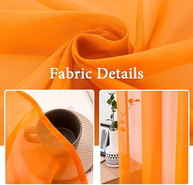 MIULEE Orange Fall Sheer Curtains 54 X 72 Inches, 2 Panels | Solid Color - Image 3
