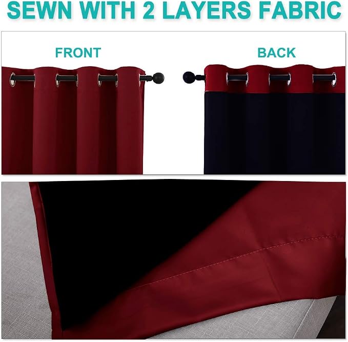 NICETOWN 100% Blackout Curtains 45 inches Long, Burgundy Red, 1 Pair, 42 inches - Image 5