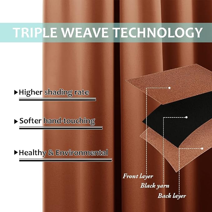 NICETOWN Burnt Orange 100% Blackout Lined Curtains, 2 Thick Layers Narrow Wide - Image 6