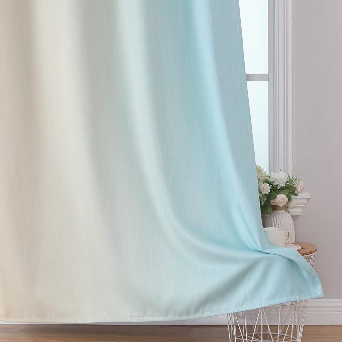 Aqua and Beige Ombre Blackout Bedroom Curtains 102 Inches | Thermal Insulated - Image 6