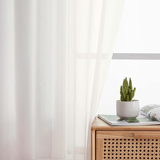 Ivory Sheer Curtains for Bedroom Living Room 90 Inches Long 2 Panels Set - Image 3