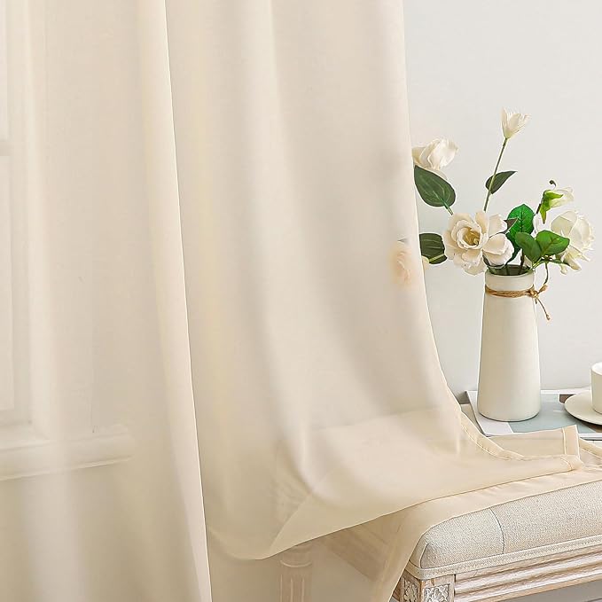 MIULEE 2 Panels Sheer Curtains for Living Room 54 X 90 Inches Cream | Window - Image 4