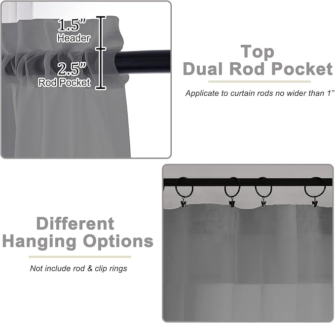 Sheer Grey Curtains for Bedroom Living Room 63 Inch Length 2 Panels, Airy Soft - Image 4