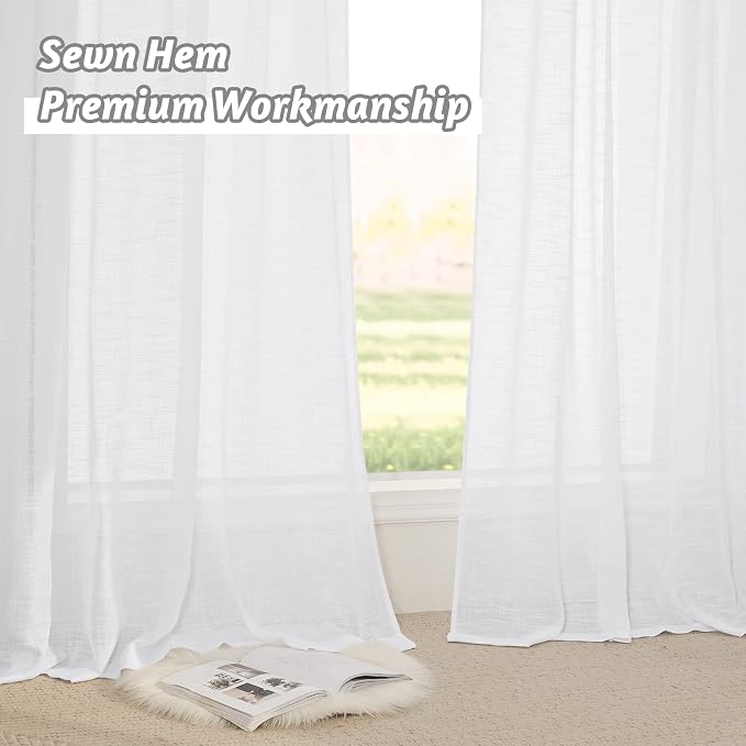 RYB HOME Linen Semi Sheer Kitchen Curtains Over Sink 36 inches Length | Light - Image 6