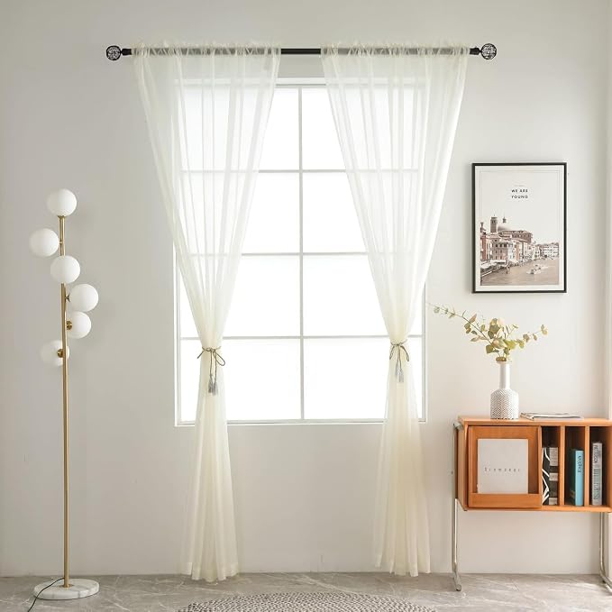 SpaceDresser Ivory Sheer Curtains 4 Panels Rod Pocket Semi-Sheer Curtain 54 - Image 3