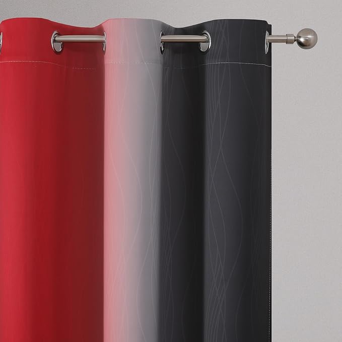 Red and Black Ombre Blackout Bedroom Curtains 84 Inch Long | Room Darkening - Image 4