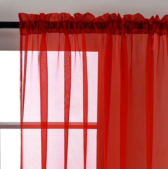 SpaceDresser Sheer Red Curtains 4 Panels Rod Pocket Semi-Sheer Curtain 72 - Image 3