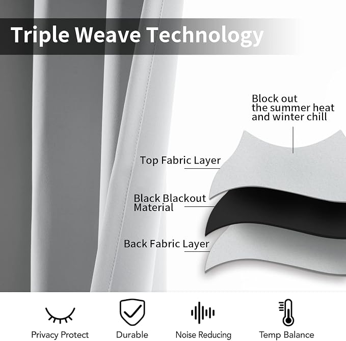 Yakamok Room Darkening Curtains 52x63 inch Greyish White-Living Room | 2 panels - Image 4
