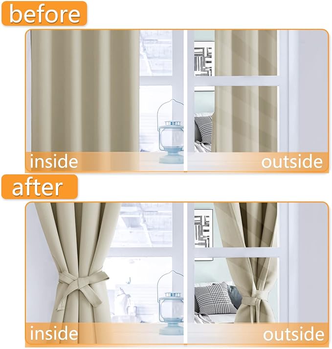 Blackout Curtains for Bedroom, Light Beige, 70 x 63 Inch, 2 Panels | Thermal - Image 4
