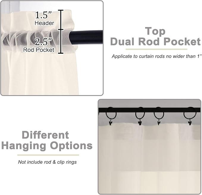 Cream Sheer Curtain for Bedroom Living Room 78 Inches Long 2 Panels Set - Image 4