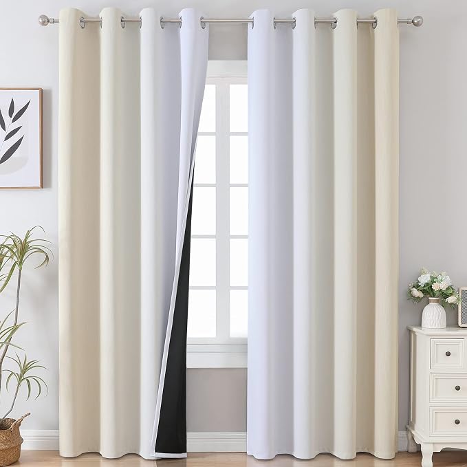 Beige and Greyish White Ombre Blackout Curtains Living Room 96 Inches Long | by ESTELARTEXTILER