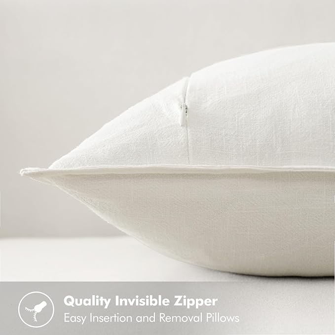 MIULEE Decorative Linen Pillow Covers 20x20 Inch Cream White | Boho Farmhouse​ - Image 3