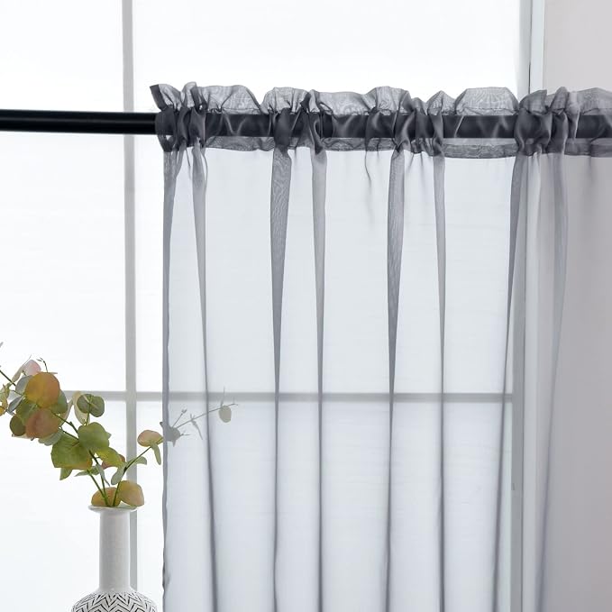 SpaceDresser Basic Rod Pocket Sheer Voile Window Curtain Panels White 1 Pair 2 - Image 3