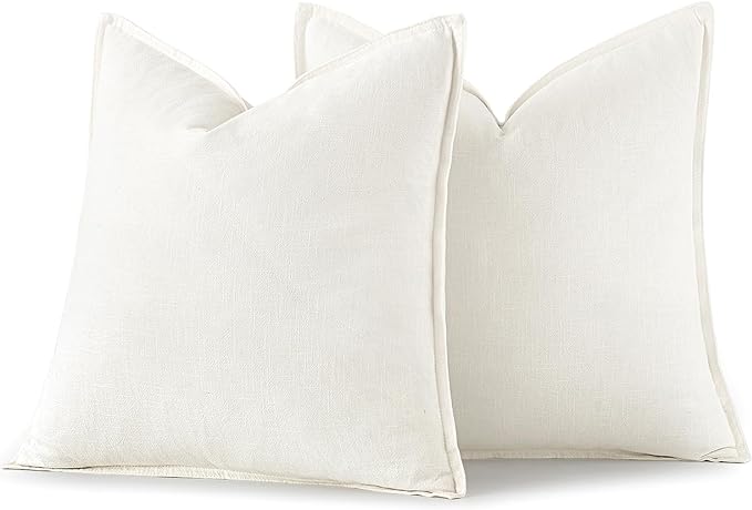MIULEE Set of 2 Linen Pillow Covers 18x18 Inch Cream White | Boho Farmhouse​ - Image 6