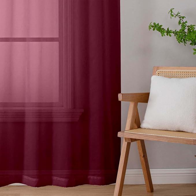 Burgundy Sheer Curtain for Bedroom Living Room 72 Inches Long 2 Panels Set - Image 9