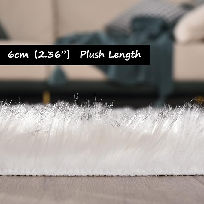 Goolela Faux Sheepskin Fur Rug 4x6 Fluffy Fuzzy Furry Carpet White - Image 3