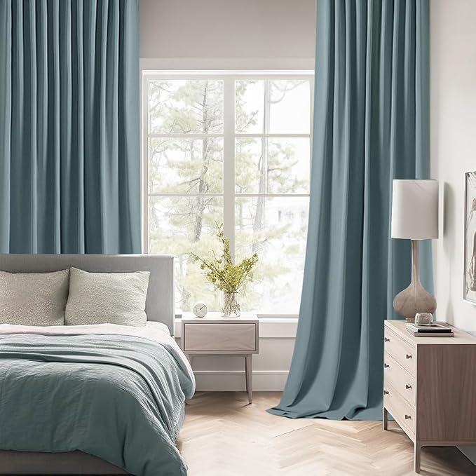 MIULEE Greyish Blue Back Tab Blackout Curtains 52x102 Inch Long 2 Panel Set | - Image 2