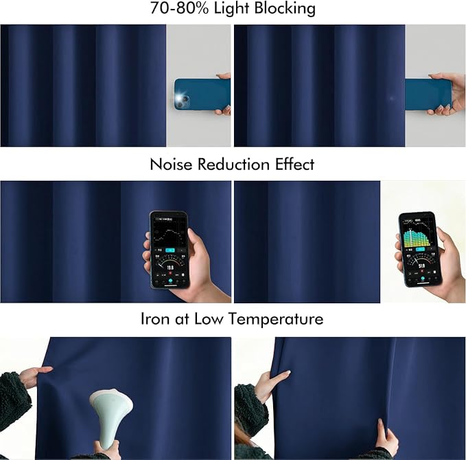 MIULEE Navy Blue Back Tab Blackout Curtains 52x102 Inch Long 2 Panels Set | Rod - Image 5