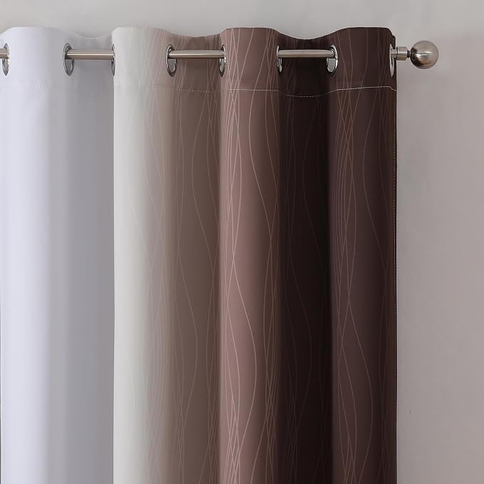Brown and Greyish White Blackout Curtains 52Wx63L 2 Panels | Ombre Curtains - Image 4