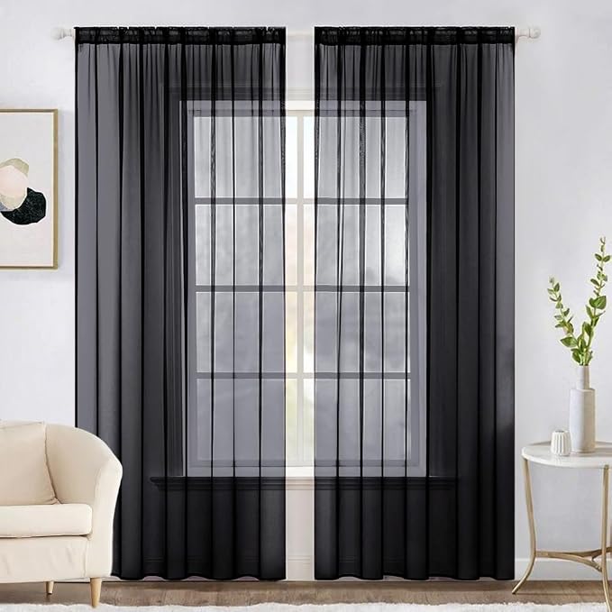 MIULEE 2 Panels Sheer Curtains for Living Room 54 X 90 Inches Black | Window by MIULEE