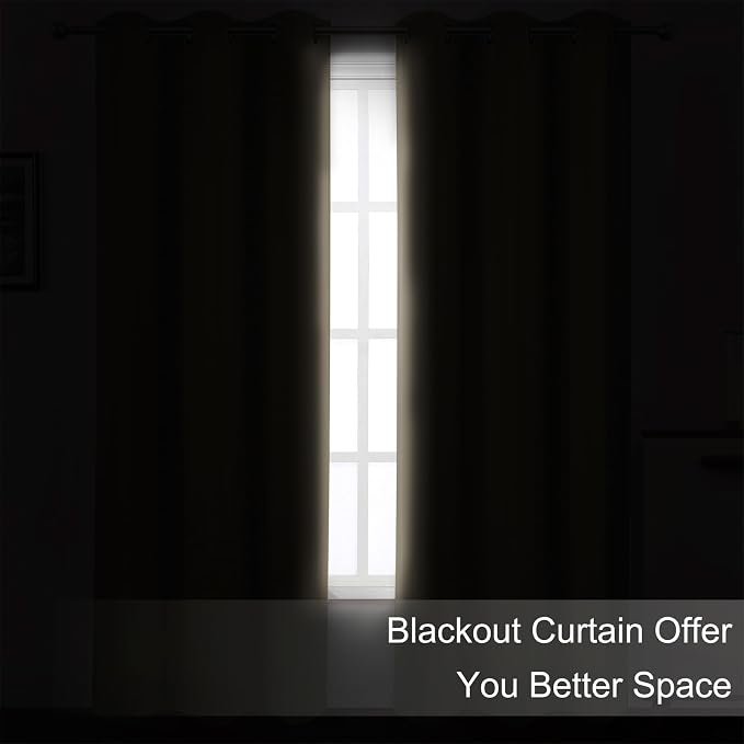 Blackout Curtains 66 x 72 Inch Long Khaki Curtains Set of 2 Panels Room - Image 3
