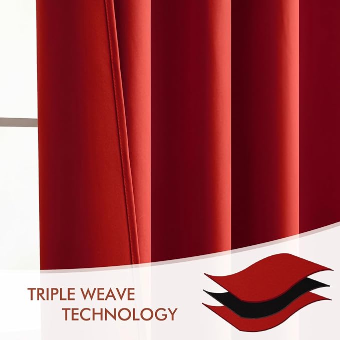 MIULEE Christmas Red Back Tab Blackout Curtains 52x108 Inch Long 2 Panels | Rod - Image 7
