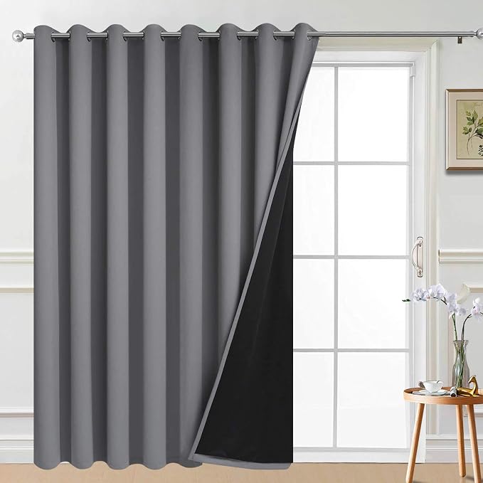 Yakamok Grey 100% Blackout Patio Door Curtain Panels W100 x L84, 1 Panel | by Yakamok