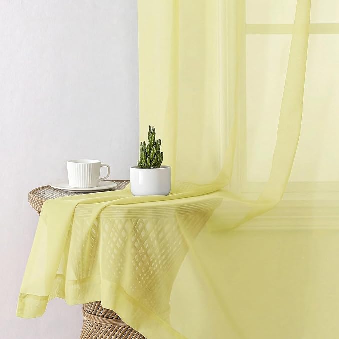 Goose Yellow Sheer Curtains 54 Inch Length 2 Panels, Voile Light Filtering - Image 8