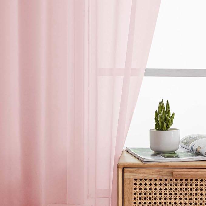 Sheer Blush Curtains for Bedroom Living Room 63 Inch Length 2 Panels, Airy Soft - Image 6